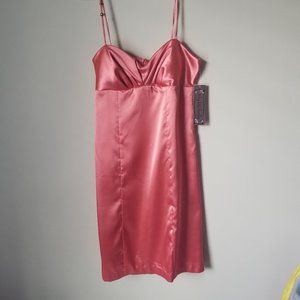 NWT Pink Mini Satin Spaghetti Strapped Slip Dress Holiday Party Cocktail